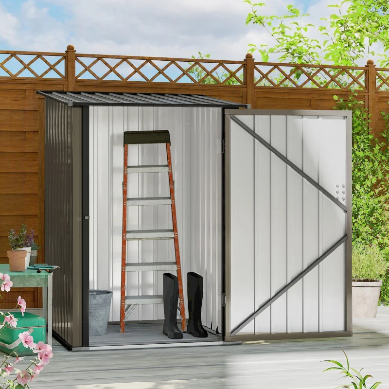 Outsunny 3.3 x 3.4ft Lean To Steel Garden Shed with Locking Door - Brown/Grey