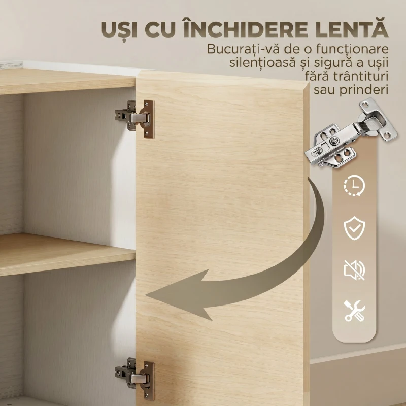 HOMCOM Bufet cu Uși Soft-Close 120 cm, Lemn și Alb