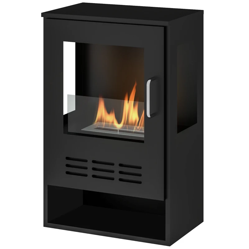 HOMCOM Camino a Bioetanolo Autoportante con Bruciatore da 0.9L e Durata 3.3 Ore, 44x28x68 cm, Nero
