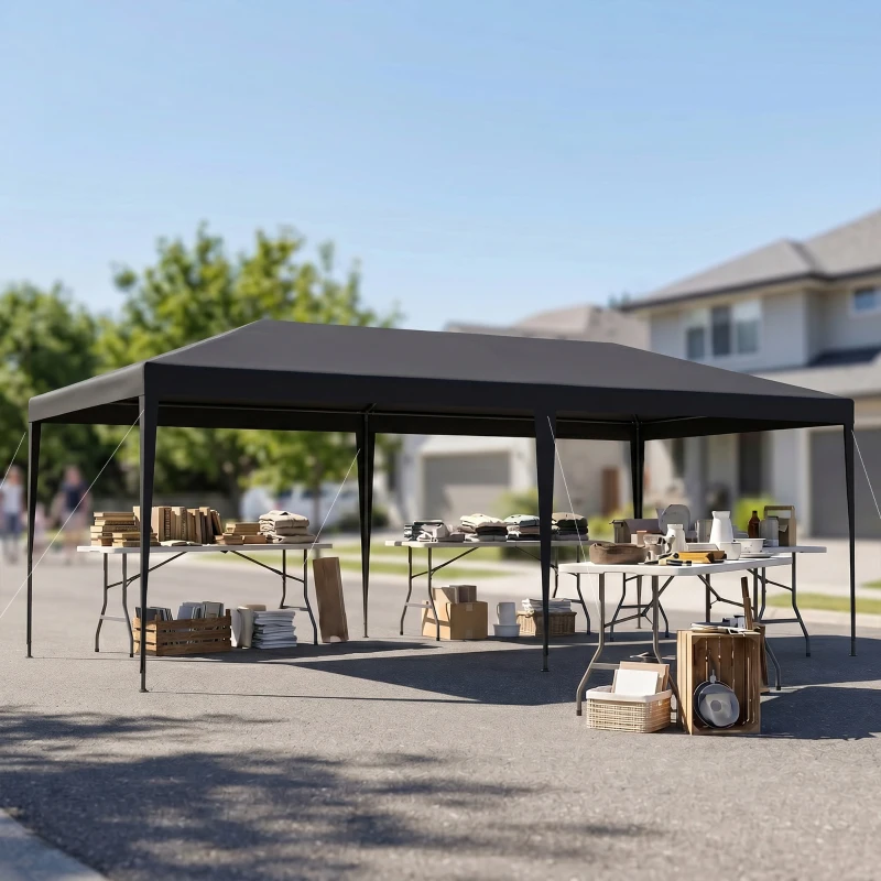 Outsunny 6 x 3 m Party Tent Gazebo - Outdoor Patio Canopy Shelter with Windows and Side Panels, Dark Grey