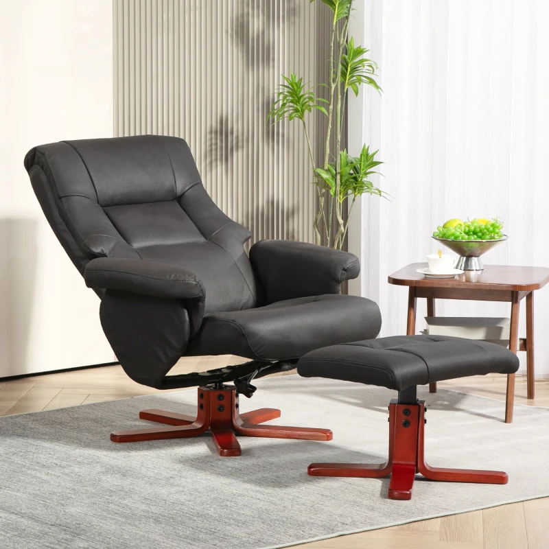 HOMCOM Faux Microfibre Leather Manual Recliner and Footstool Set - Black