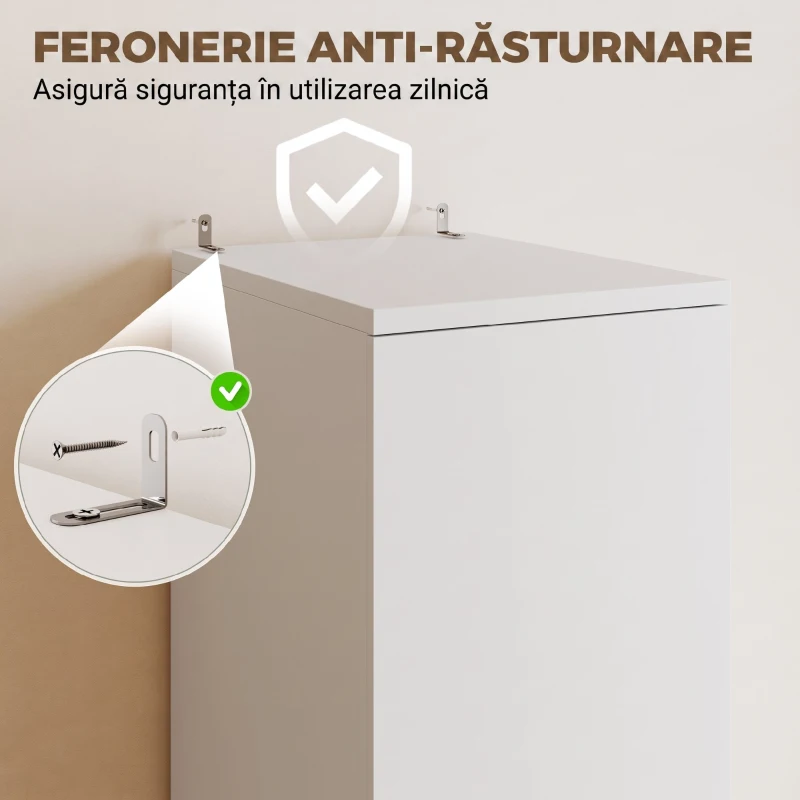 HOMCOM Dulap cu Bară pentru Haine și Sertar pentru Dormitor, Alb