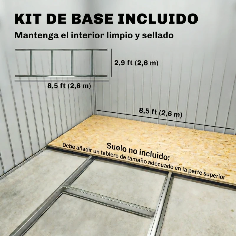 Outsunny Cobertizo de Jardín 4,9 m² 277x195x192 cm con 2 Puertas Corredizas Techo Inclinado y 4 Ventanas Marrón