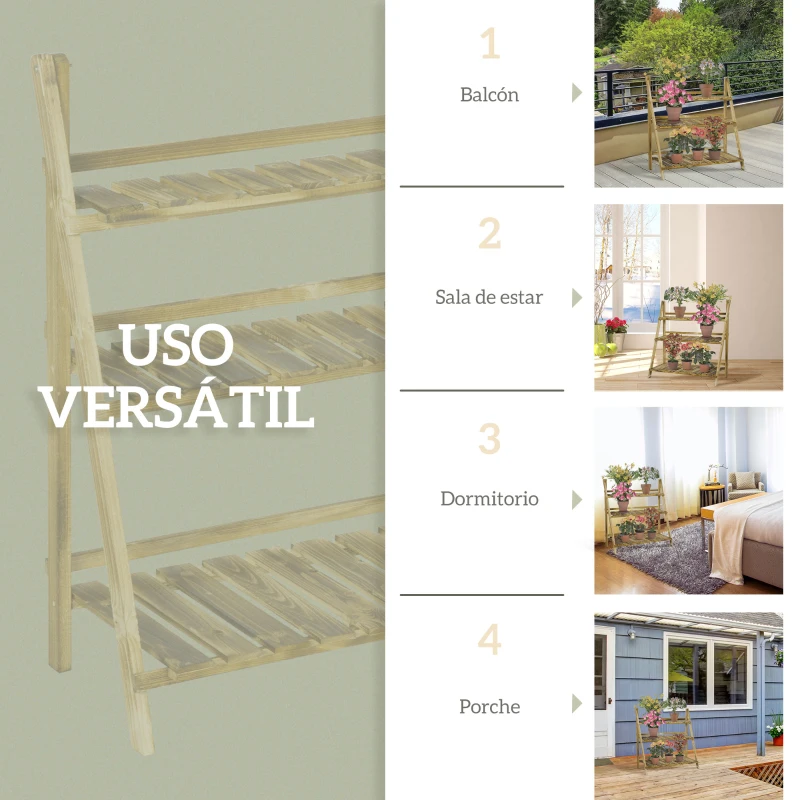 Outsunny Soporte para Plantas de Madera de 3 Niveles para Interior y Exterior Terraza Jardín 100x37x93 cm Carbonizado