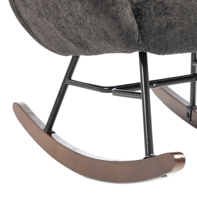HOMCOM Upholstered Rocking Chair Adjustable Headrest Rocker Chair Raindrop Velvet Rubberwood Base Dark Grey