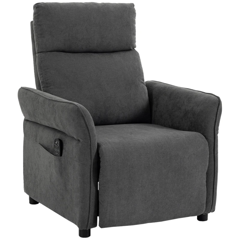HOMCOM Sillón de Masaje con Calor Reclinación por Empuje 135° Reposapiés Reposabrazos Ajustables y 2 Bolsillos Gris Oscuro