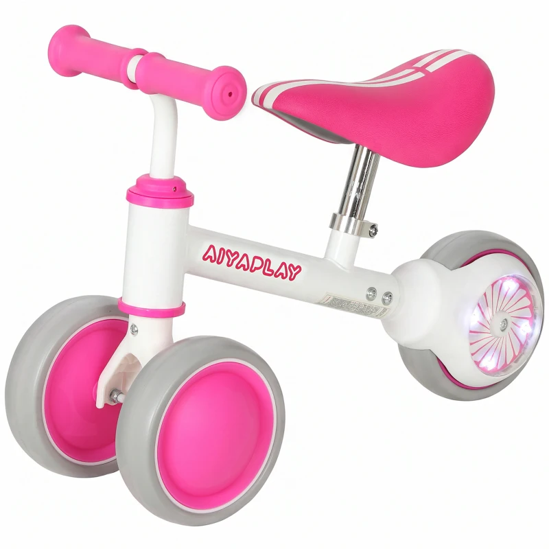 AIYAPLAY Bicicleta sin Pedales Limitado a 135° Asiento Ajustable Ruedas Traseras con Luces para Niños y Niñas de 1 a 2 Años Rosa