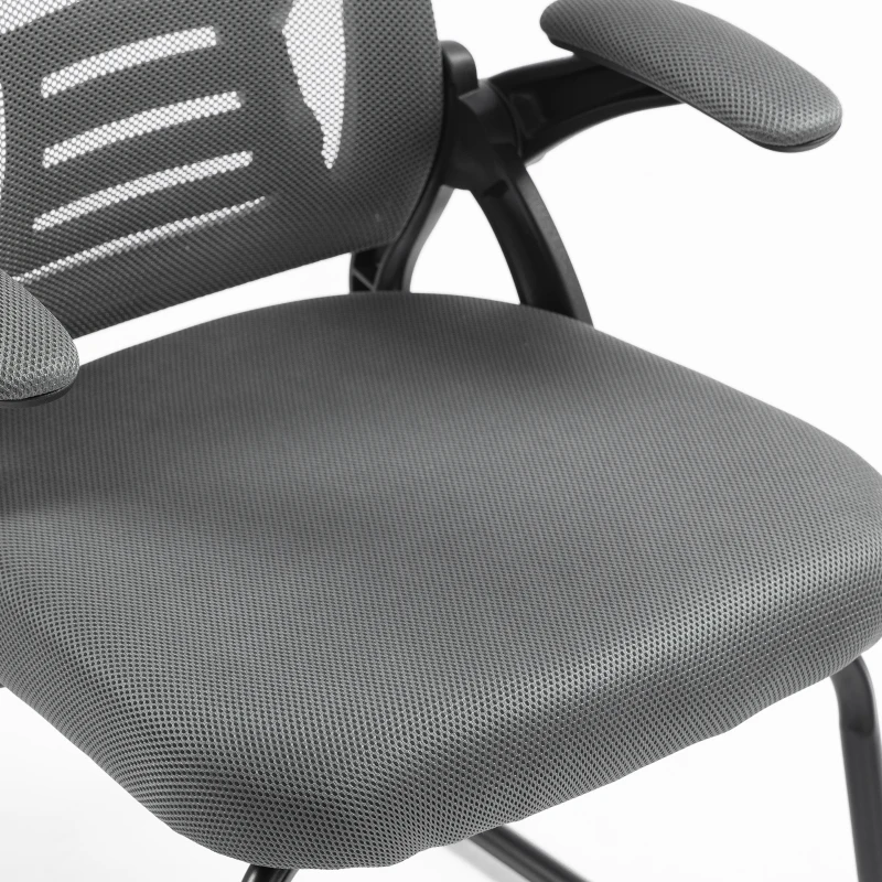 HOMCOM Office Chair, Ergonomic Desk Chair No Wheels with Mesh Backrest and Steel Legs for Home Conference Room, Dark Grey