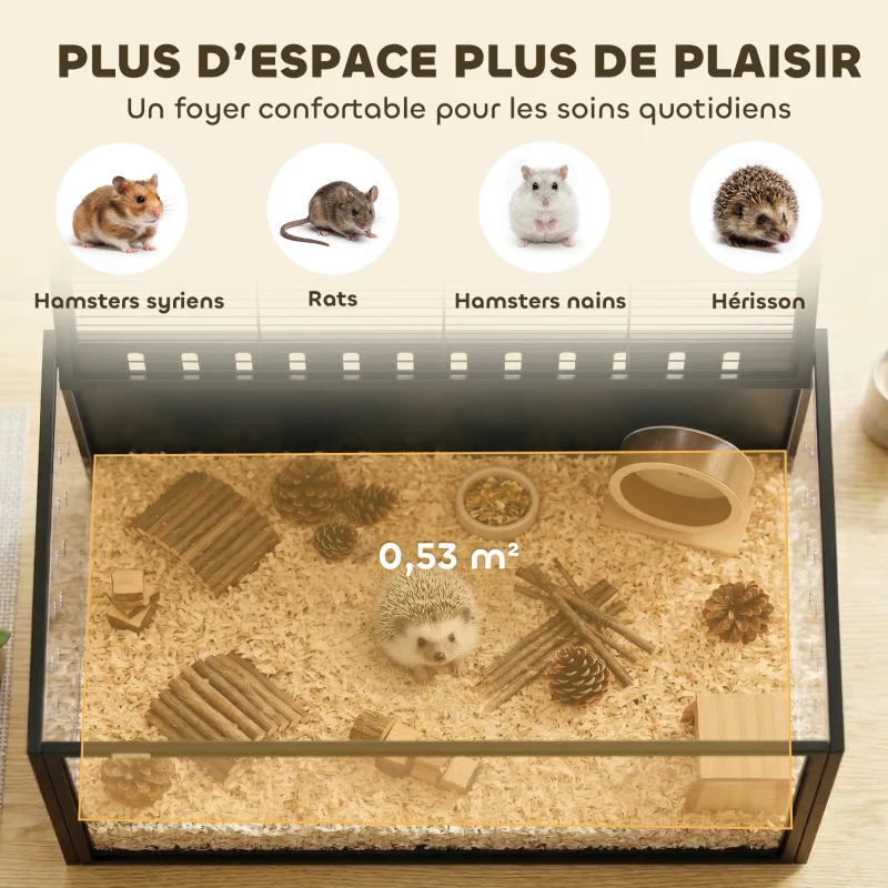 PawHut Cage à Hamster Géante Habitat pour Rongeur en Acier et Acrylique Transparent Vue Panoramique 105 x 51 x 53 cm Noir