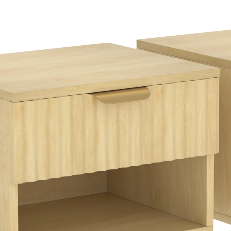 HOMCOM Floating Nightstands Set of 2, Modern Wall-Mounted Bedside Tables with Fluted Drawer and Open Shelf for Bedroom, Oak