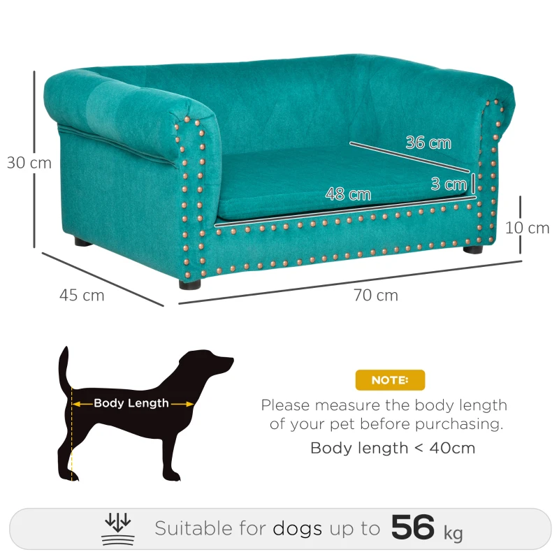 PawHut Dog Sofa with Soft Cushion, Pet Bed Cat Chair Couch with Water Resistant Fabric, Sponge Padded, Washable Cover, Easy Installation, Wooden Legs for Mini Sized Dogs - Green