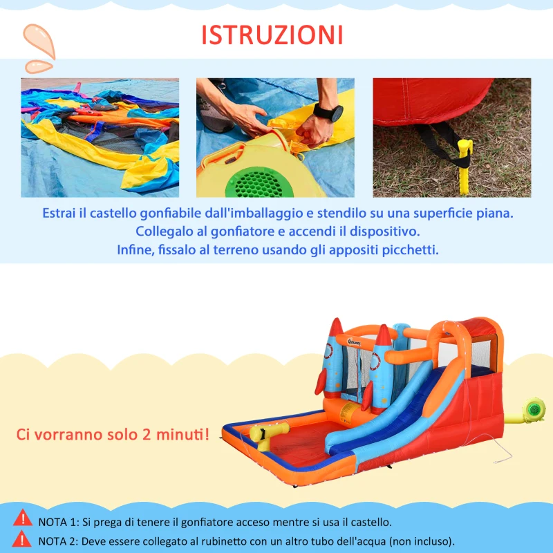 Outsunny Castello Gonfiabile per Bambini con Scivolo, Vasca e Trampolino, 350x250x185 cm, Multicolore