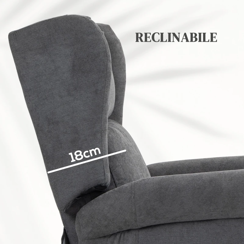 HOMCOM Poltrona Reclinabile Alzapersona con Telecomando, in Tessuto Effetto Lino, 74x94x111 cm, Grigio Scuro