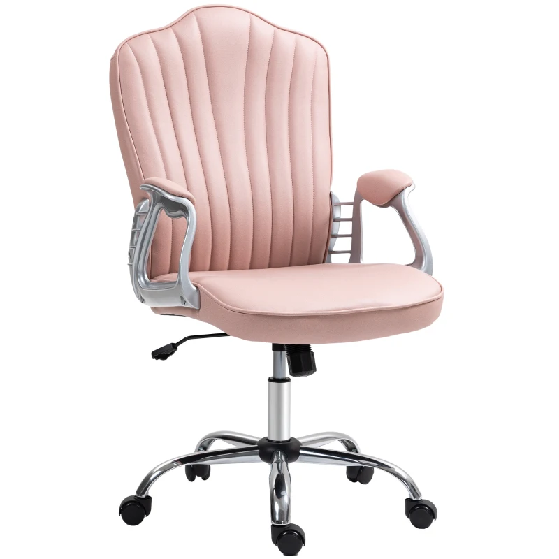 HOMCOM Silla de Escritorio Giratoria con Altura Ajustable Reposabrazos Respaldo Curvado Función de Basculante Rosa