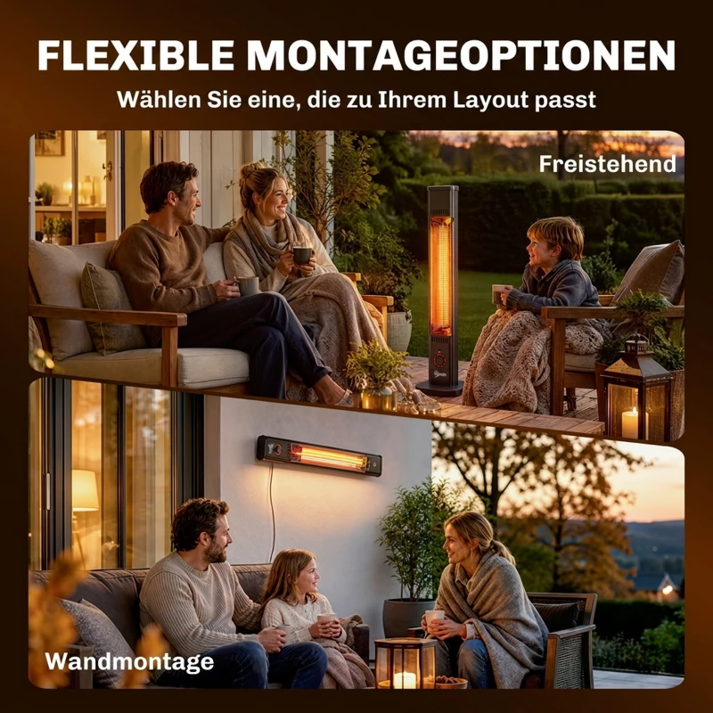 Outsunny Infrarot Heizstrahler 2000W Carbonfaser Standheizstrahler mit Fernbedienung 8 Heizstufen Schutzhülle Timer Kippschutz
