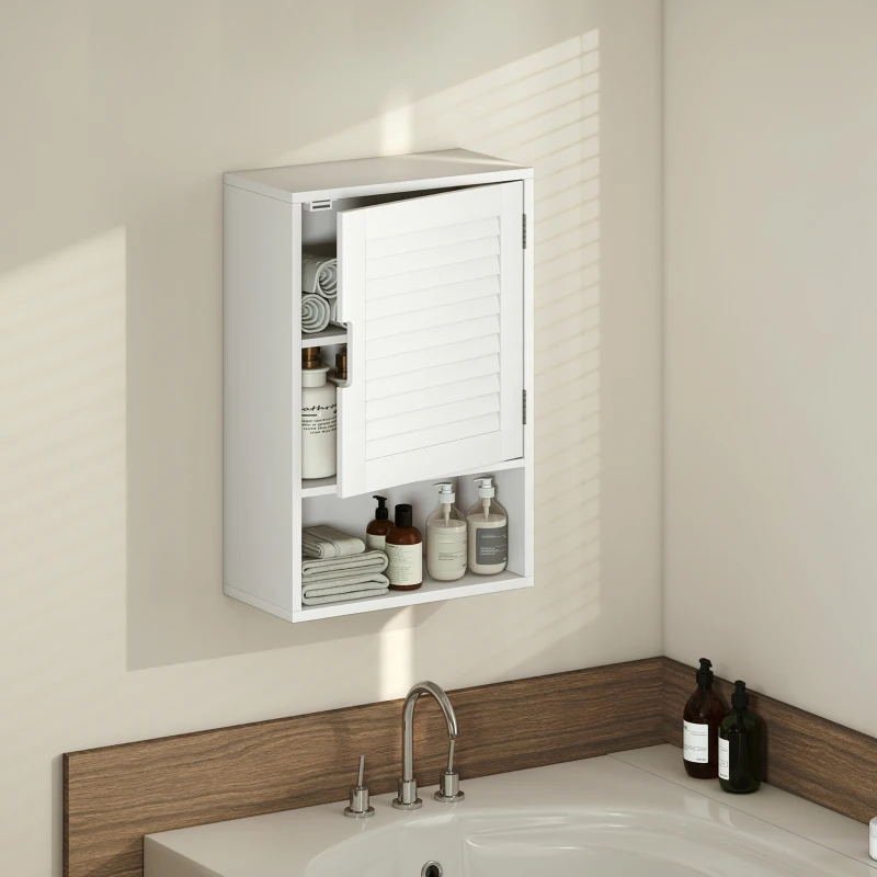 HOMCOM Badezimmerschrank Hängeschrank Wandschrank Badschrank mit 1 Tür, verstellbaren Ablagen 40 x 20 x 60 cm Weiß