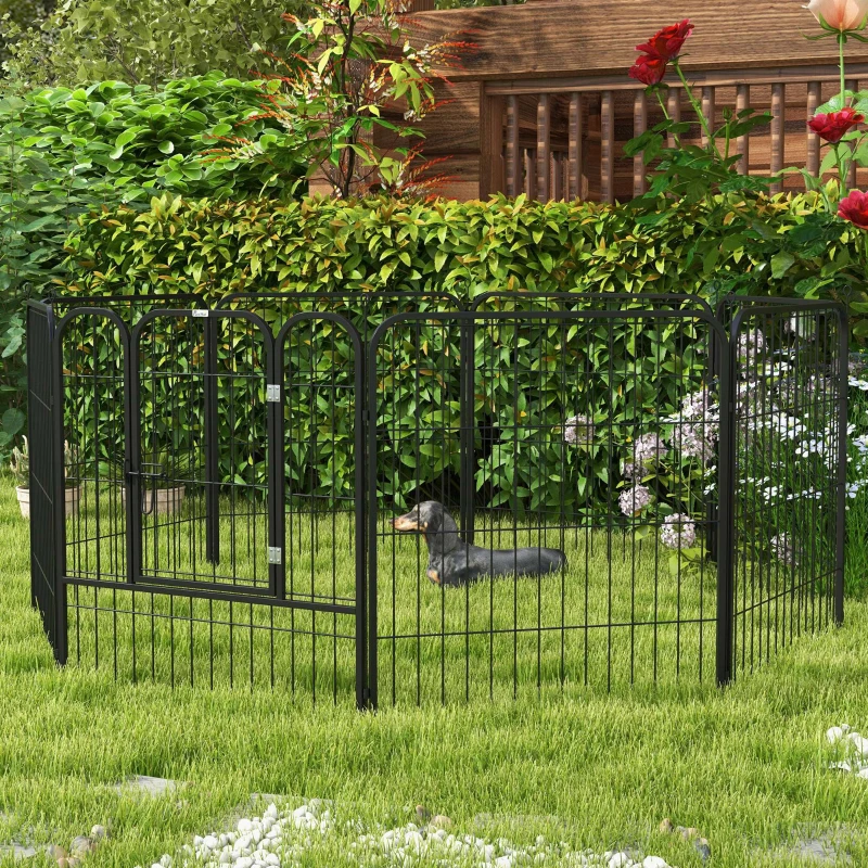 PawHut Luxe parc enclos modulable acier époxy porte verrouillable pour chiens, lapins, rongeurs, petits animaux, intérieur et extérieur 80 x 80 cm noir