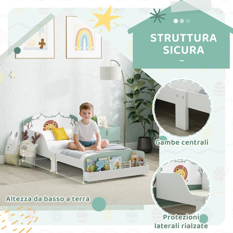 AIYAPLAY Letto per Bambini 3-8 Anni Basso in Legno con Spazio Contenitore e Sponde Laterali, 150x77x60 cm, Verde