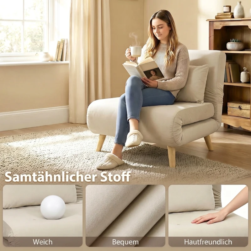 HOMCOM 3-in-1 Schlafsessel, Klappsessel mit Schlaffunktion, verstellbare Click-Clack-Rückenlehne, Beige