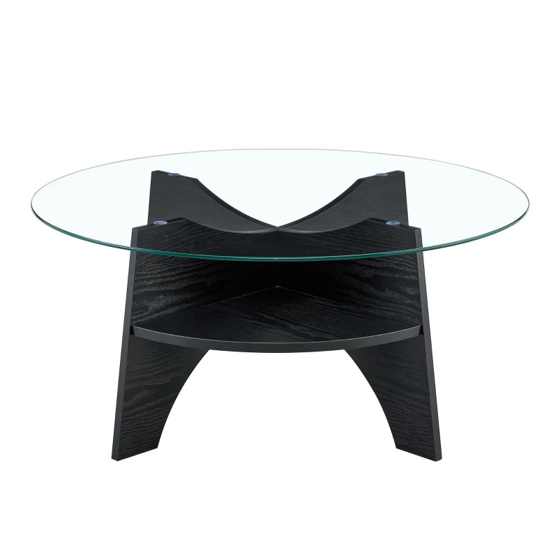 Table basse ronde, design moderne, patins antidérapants, 80x80x36 cm, Transparent