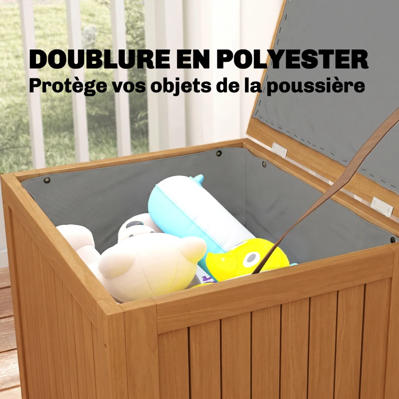 Outsunny Coffre de Rangement Boîte de Jardin 130L Doublure Amovible pour Coussins et Outils Bois Massif Brun