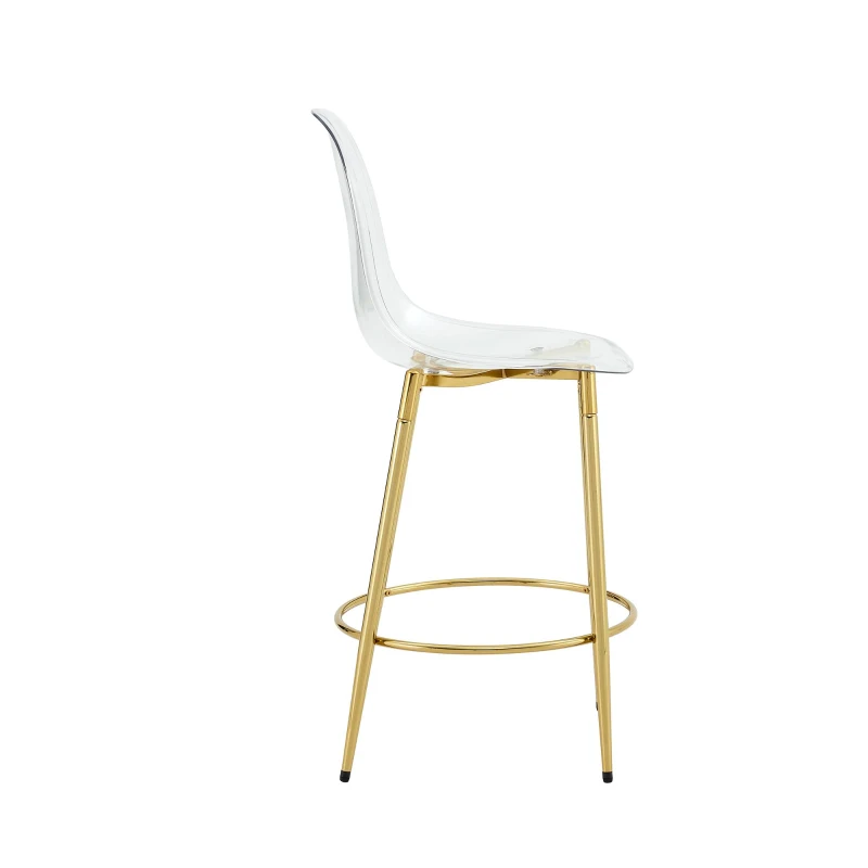 Lot de 2 tabourets de bar transparents au design flottant, adaptée aux îlots européens, 48,50x48,50x102,00 cm, doré, Transparent
