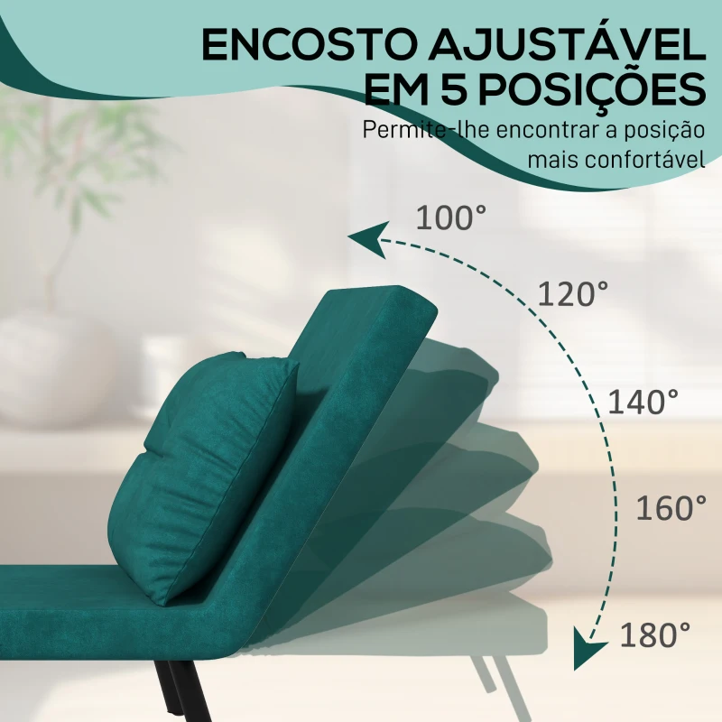 HOMCOM Poltrona Convertível em Cama Dobrável com Encosto Ajustável em 5 Níveis e Almofada Acolchoada Carga 120 kg 63x73x81 cm Verde