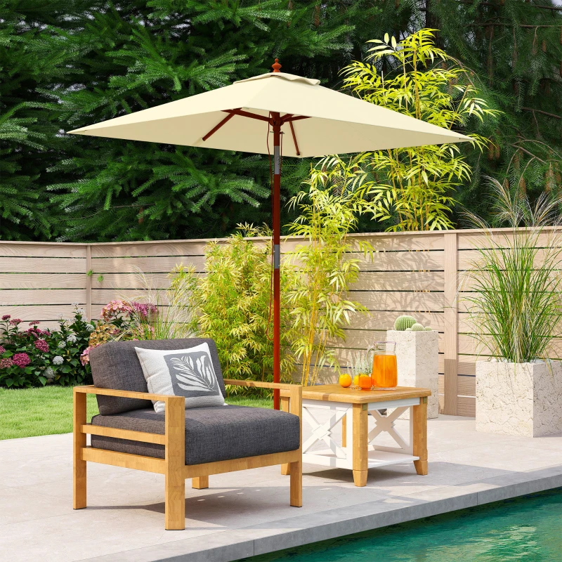 Outsunny Ombrellone Rettangolare Inclinabile 2x1.5 m con 6 Stecche e Apertura a Corda, in Bambù e Poliestere Beige