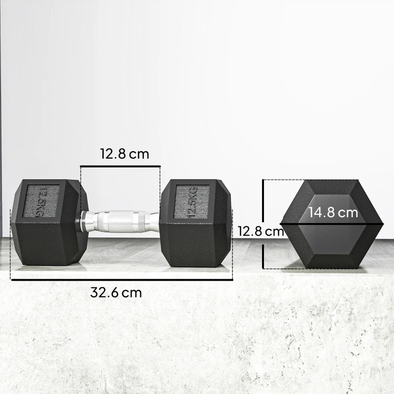 HOMCOM Ganteră Hexagonală din Cauciuc 12,5 kg, Portabilă, pentru Acasă sau Sală, Negru