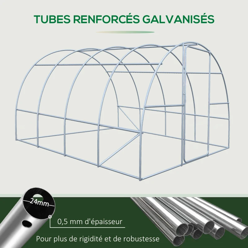 Outsunny Serre de Jardin Tunnel 12 m² 4L x 3l x 2H m Acier galvanisé renforcé + PE Haute densité fenêtres Porte Vert