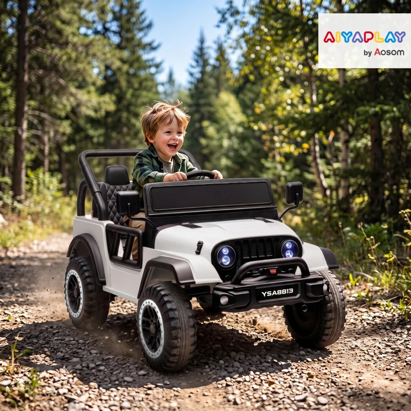 AIYAPLAY Mașină Electrică pentru Copii 12V, Buggy Electric pentru Copii, 2 Motoare, Telecomandă 2,4G, Baterie Litiu, Alb