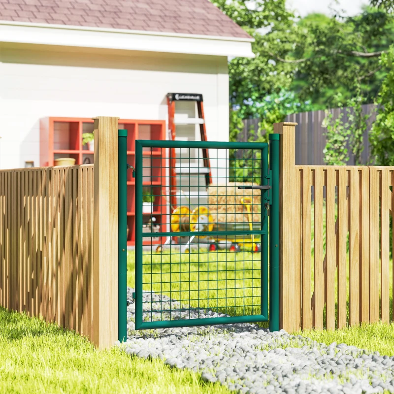 Outsunny Poartă de Grădină din Oțel 97 x 150 cm, Poartă cu Încuietoare, 3 Chei, Mâner și 2 Stâlpi