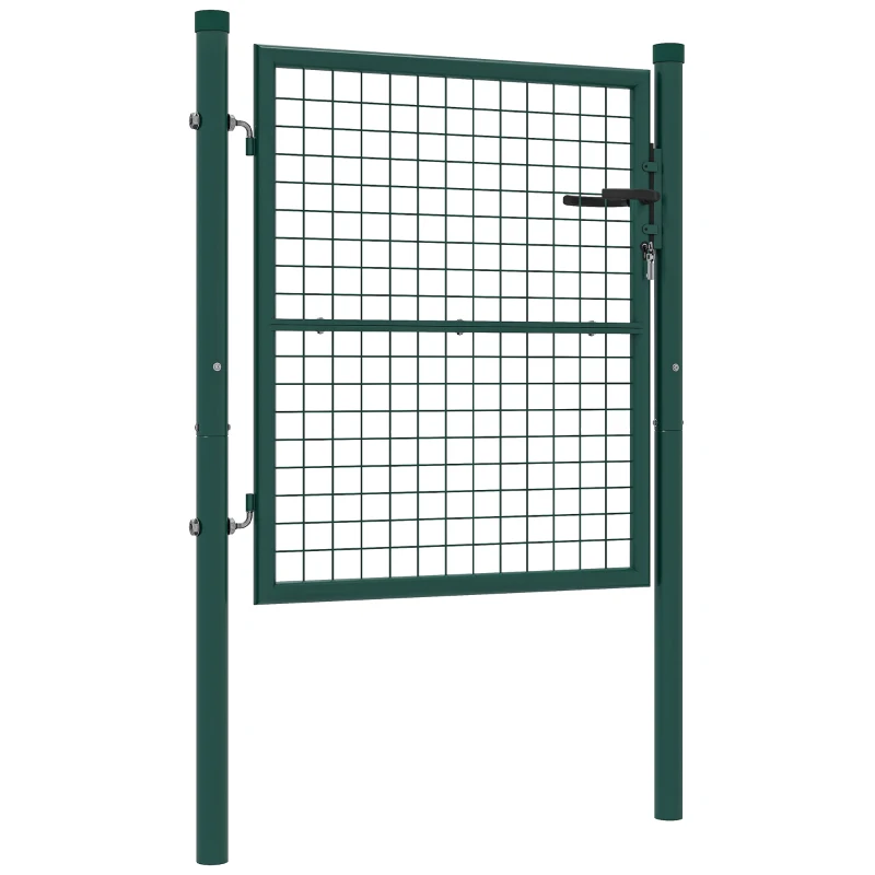 Outsunny Poartă de Grădină din Oțel 97 x 150 cm, Poartă cu Încuietoare, 3 Chei, Mâner și 2 Stâlpi