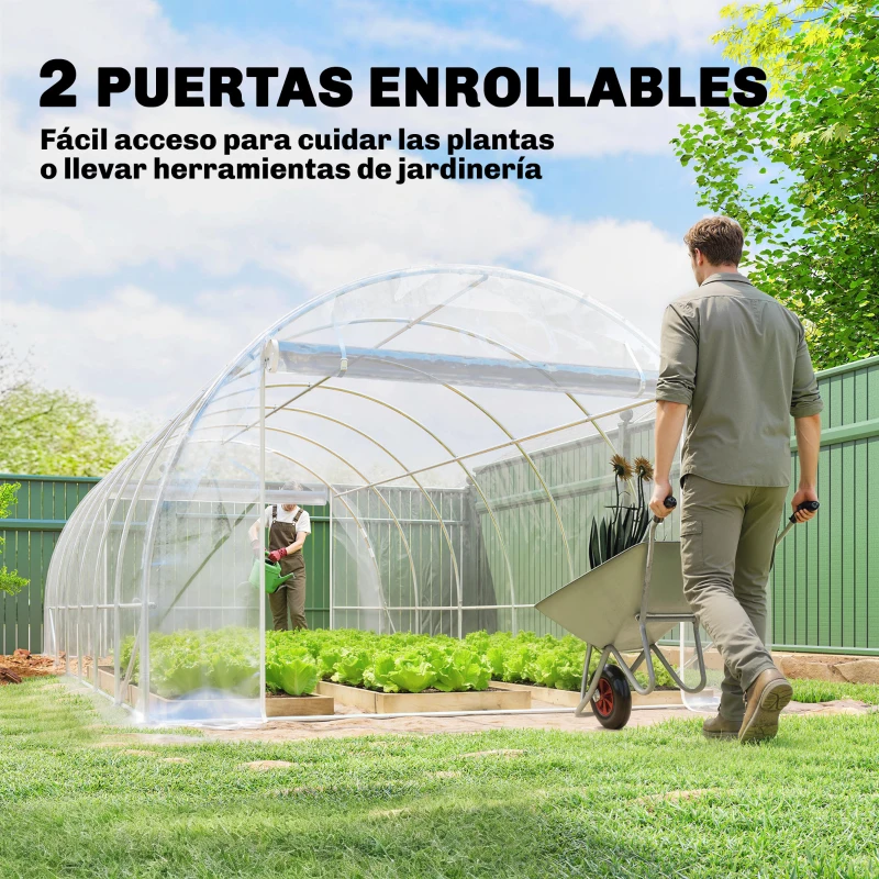 Outsunny Invernadero de Túnel 6x3x2 m con 2 Puertas Enrollables Estructura de Acero Galvanizado Cubierta PE Anti-UV Transparente
