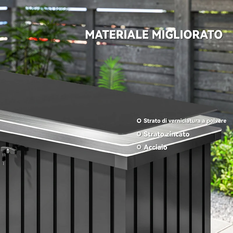 Outsunny Baule da Esterno da 400L in Acciaio Zincato con Serratura e 2 Chiavi 124x66x72 cm, Nero