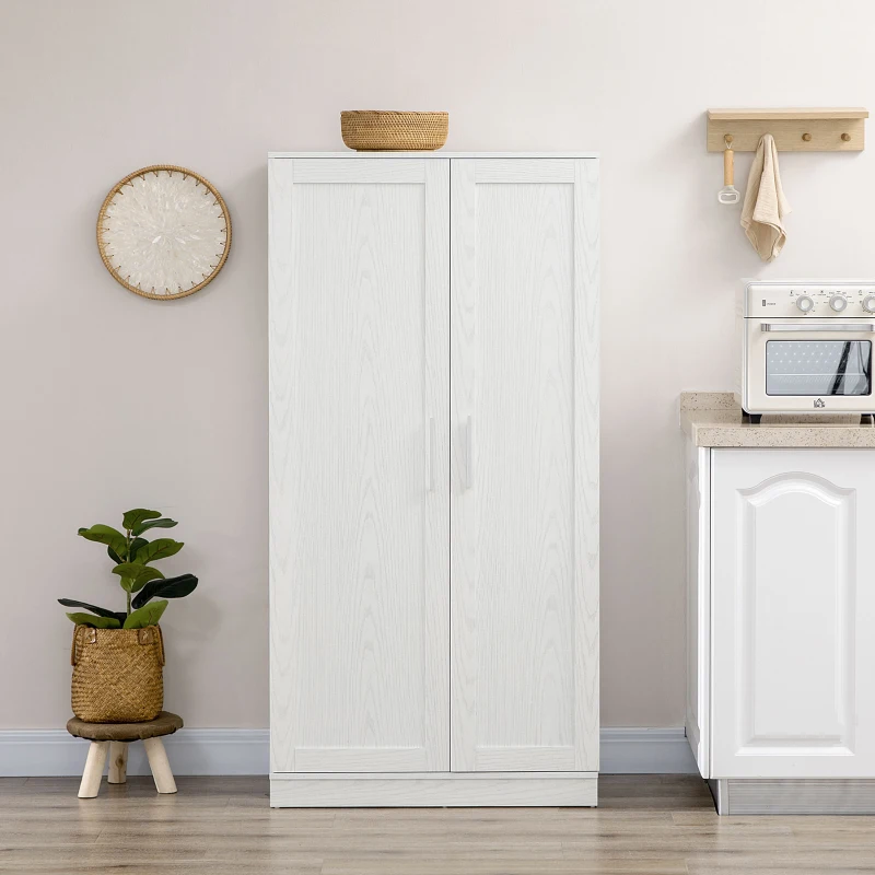 HOMCOM Credenza Cucina con 2 Ante, Ripiani Regolabili, per Sala da Pranzo Salotto, 80x43x160 cm, Bianco Effetto Legno