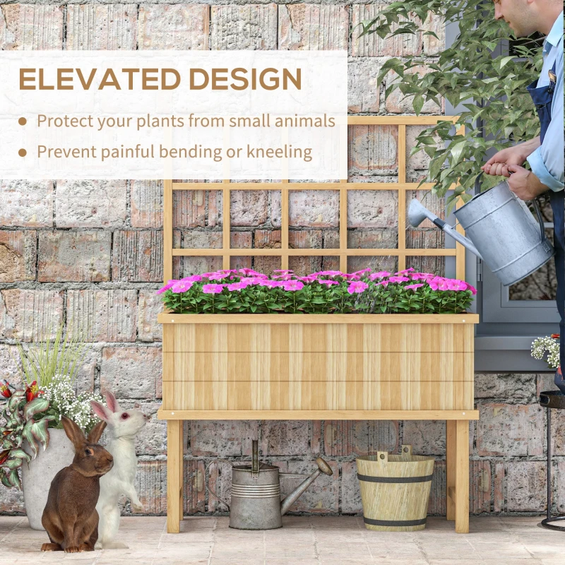 45 x 105cm Wooden Garden Planter, with Trellis - Natural