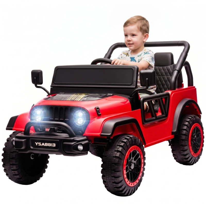 AIYAPLAY Macchina Elettrica per Bambini 3+ Anni, 12V, 2 Motori, Telecomando, USB, Musica, 3-5 km/h, Rosso