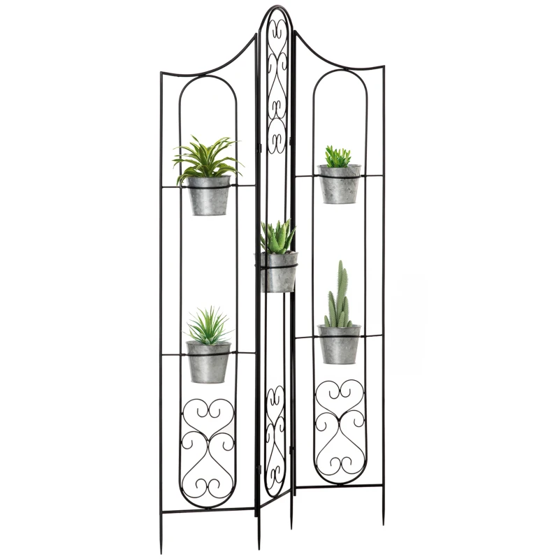 Outsunny Portapiante Verticale Pieghevole con 5 Vasi da Esterno in Metallo, 82x12.5x150cm, Nero