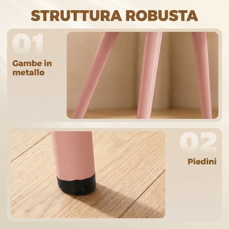 HOMCOM Set 2 Sedie da Pranzo in Velluto con Seduta Imbottita e Gambe in Metallo, Rosa