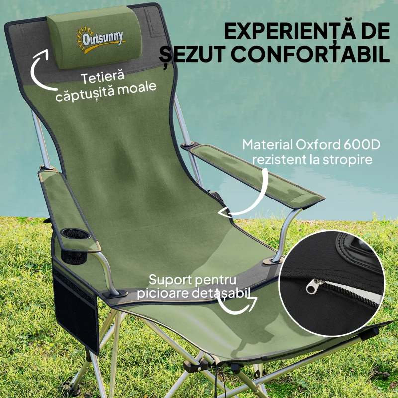 Outsunny Set de 2 Scaune de Camping Pliabile cu Suport pentru Picioare Detașabil, 82x100x88 cm, Negru