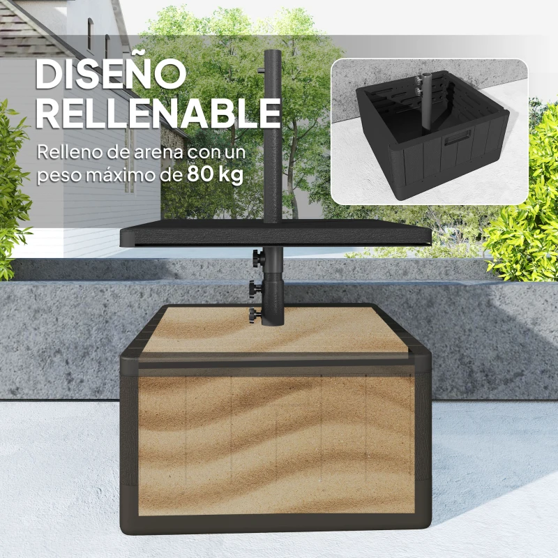 Outsunny Base para Sombrilla Exterior 3 en 1 Mesa Auxiliar Ajustable Macetero Soporte de Parasol Rellenable Arena 80 kg Negro