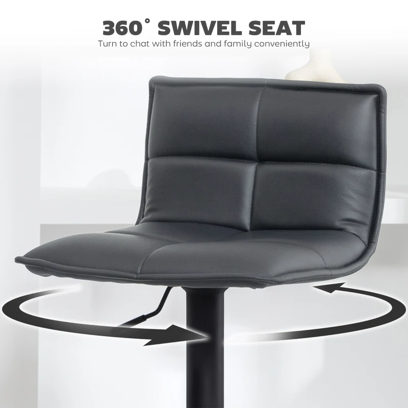 HOMCOM Set of Two Modern Faux Leather Bar Stools - Dark Grey