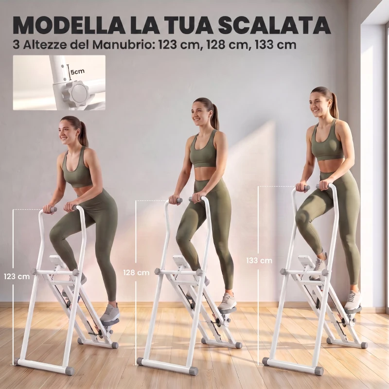 SPORTNOW Stepper Vertical Climber con Manubri Regolabile a 3 Livelli, Display LCD, Bianco