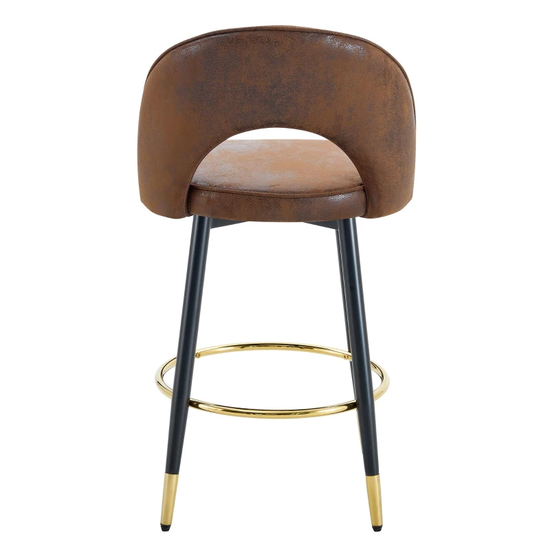 Tabouret de bar pivotant 360°, dossier ajouré design, piètement métal, 47,40x44,00x92,00 cm, Marron+Noir