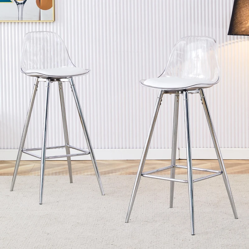 Lot de 2 tabourets de bar, design moderne et polyvalent idéal pour café, 38x33x96.5 cm, Argent+Transparent