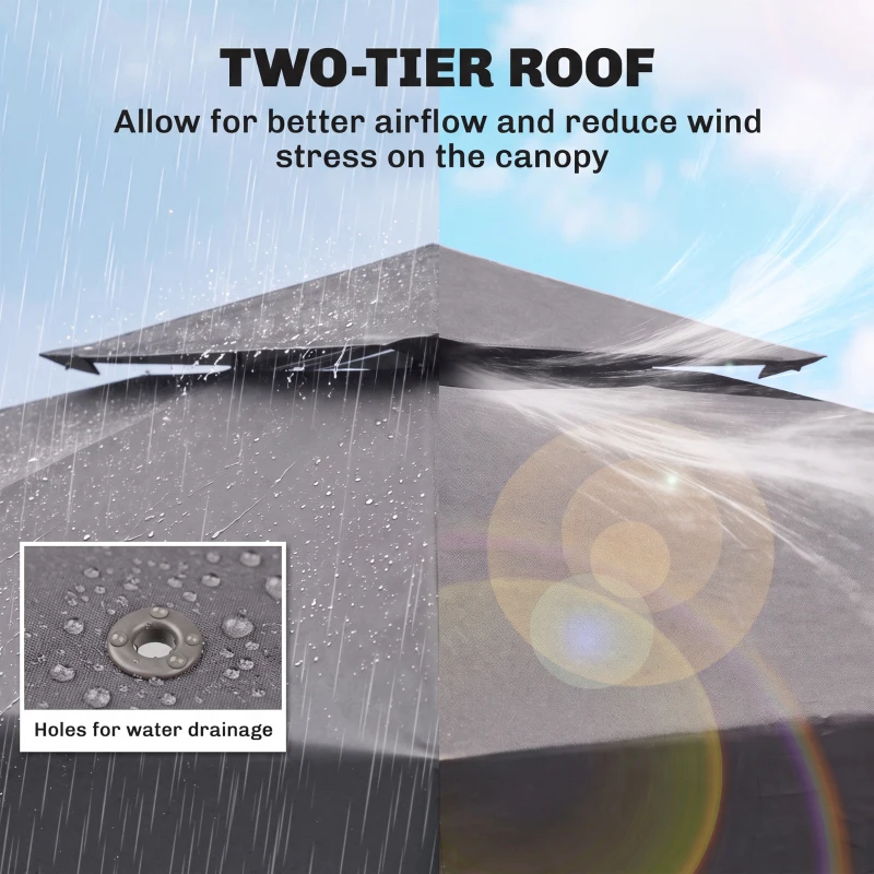 Outsunny 3(m) Gazebo Top Cover Double Tier Canopy Replacement Pavilion Roof Deep Grey