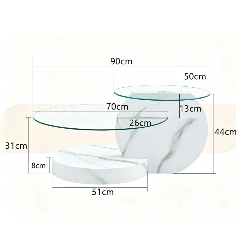 Table basse moderne minimaliste à 2 plateaux en verre de sécurité, design multi‑niveaux élégant, Blanc