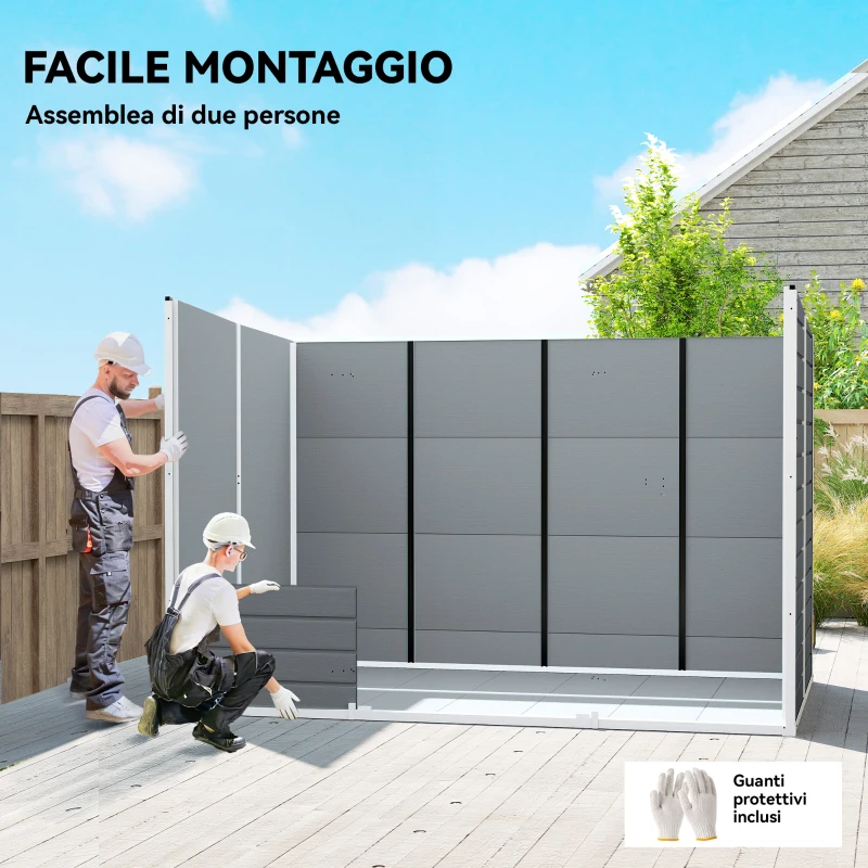 Outsunny Casetta per Attrezzi a 2 Ingressi con Finestre e Prese d'Aria, in PP e Alluminio, 303x183x184 cm, Grigio