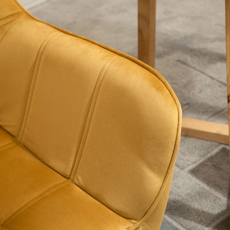 HOMCOM Accent Chair, Velvet Upholstered Vanity Tub Chair with Flared Armrests, Slanted Back, Solid Wood Legs, Comfy Padding Armchair, Home Bedroom Furniture Seating, Set of 2, Yellow